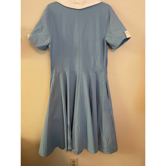 New GownTown Womens 1950s Cape Collar Vintage Swing Stretchy Blue White Dress 2X - Picture 5 of 12
